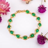 Classic Teardrop Link Bracelet in Silver with 24ct Gold & Green Onyx
