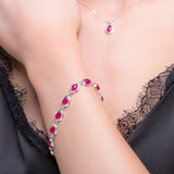 Classic Teardrop Link Bracelet in Silver and Ruby