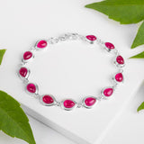 Classic Teardrop Link Bracelet in Silver and Ruby