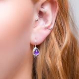 Classic Teardrop Hook Earrings in Silver and Amethyst