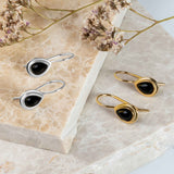 Classic Teardrop Hook Earrings in Silver with 24ct Gold & Black Onyx