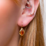 Classic Teardrop Hook Earrings in Silver with 24ct Gold & Cognac Amber