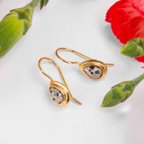 Classic Teardrop Hooks Earrings in Silver with 24ct Gold & Dalmatian Jasper