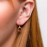 Classic Teardrop Hook Earrings in Silver with 24ct Gold and Garnet