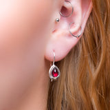 Classic Teardrop Hook Earrings in Silver and Garnet