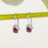 Classic Teardrop Hook Earrings in Silver and Garnet