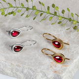 Classic Teardrop Hook Earrings in Silver and Garnet