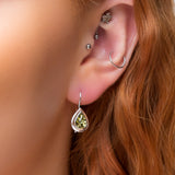 Classic Teardrop Hook Earrings in Silver and Green Amber