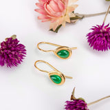 Classic Teardrop Hook Earrings in 24ct Gold Plated & Green Onyx