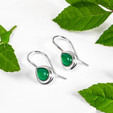 Classic Teardrop Hook Earrings in Silver and Green Onyx