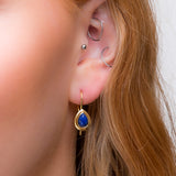 Classic Teardrop Hook Earrings in Silver with 24ct Gold and Lapis Lazuli