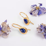 Classic Teardrop Hook Earrings in Silver with 24ct Gold and Lapis Lazuli