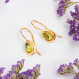 Classic Teardrop Hook Earrings in Silver with 24ct Gold & Peridot
