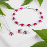 Classic Teardrop Link Bracelet in Silver and Ruby