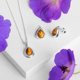 Classic Teardrop Stud Earrings in Silver and Tiger's Eye