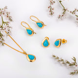 Classic Teardrop Necklace in Silver with 24ct Gold and Turquoise