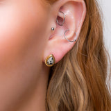 Classic Teardrop Stud Earrings in Silver with 24ct Gold & Dalmatian Jasper