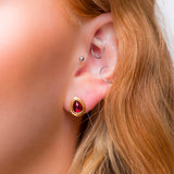 Classic Teardrop Stud Earrings in Silver with 24ct Gold & Garnet