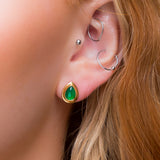 Classic Teardrop Stud Earrings in 24ct Gold Plated and Green Onyx