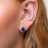 Classic Teardrop Stud Earrings in Silver with 24ct Gold and Lapis Lazuli