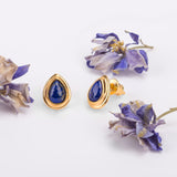 Classic Teardrop Stud Earrings in Silver with 24ct Gold and Lapis Lazuli