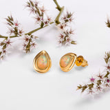 Classic Teardrop Stud Earrings in Silver with 24ct Gold and Ethiopian Opal
