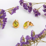 Classic Teardrop Stud Earrings in Silver with 24ct Gold & Peridot