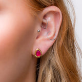 Classic Teardrop Stud Earrings in Silver with 24ct Gold and Ruby