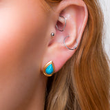 Classic Teardrop Stud Earrings in Silver with 24ct Gold and Turquoise