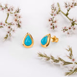 Classic Teardrop Stud Earrings in Silver with 24ct Gold and Turquoise