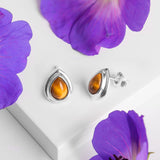 Classic Teardrop Stud Earrings in Silver and Tiger's Eye