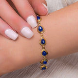 Classic Teardrop Link Bracelet in Silver with 24ct Gold & Lapis Lazuli