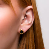 Classic Teardrop Stud Earrings in Silver with 24ct Gold and Black Onyx