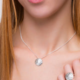 Textured Circle Coin Necklace in Sterling Silver