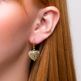 Textured Heart Hoop Earrings Sterling Silver with 24ct Gold