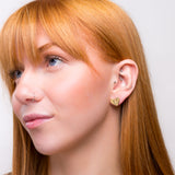 Textured Heart Stud Earrings in Silver with 24ct Gold