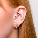 Textured Heart Stud Earrings in Silver with 24ct Gold