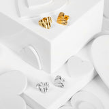 Textured Heart Stud Earrings in Silver with 24ct Gold