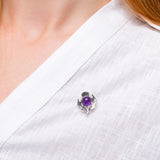 Scottish Thistle Pin Brooch in Silver and Amethyst