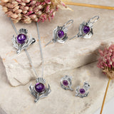 Scottish Thistle Pin Brooch in Silver and Amethyst