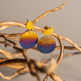 Disc Drop Earrings in Rainbow Titanium & Sterling Silver 24ct Gold