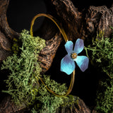 Single Flower Bangle in Silver with 24ct Gold & Blue Titanium