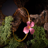 Single Flower Bangle in Silver with 24ct Gold & Pink Titanium