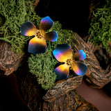Abstract Daisy Flower Earrings in Titanium & Sterling Silver 24ct Gold