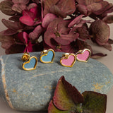 Heart Stud Earrings in Blue Titanium & Sterling Silver 24ct Gold
