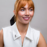 Small Treble Clef Brooch in Silver and Black Onyx