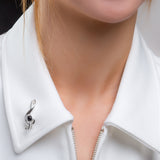 Small Treble Clef Brooch in Silver and Black Onyx