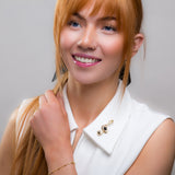 Large Treble Clef Brooch in Silver with 24ct Gold and Black Onyx