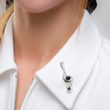 Large Treble Clef Brooch in Silver and Black Onyx