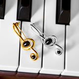 Large Treble Clef Brooch in Silver and Black Onyx